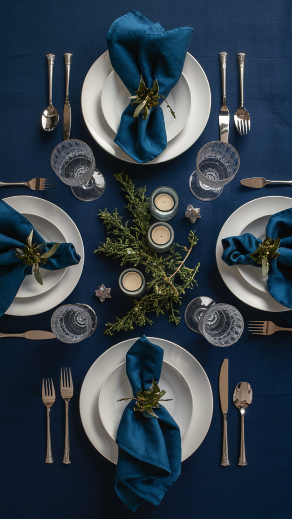 simple elegant christmas table setting sapphire blue