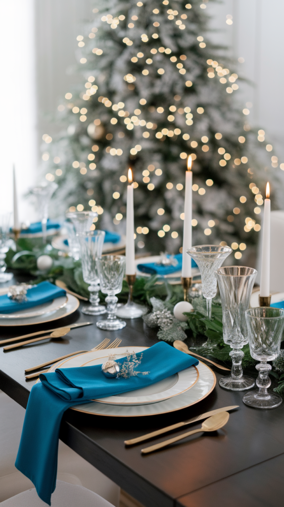 simple elegant christmas table setting sapphire blue