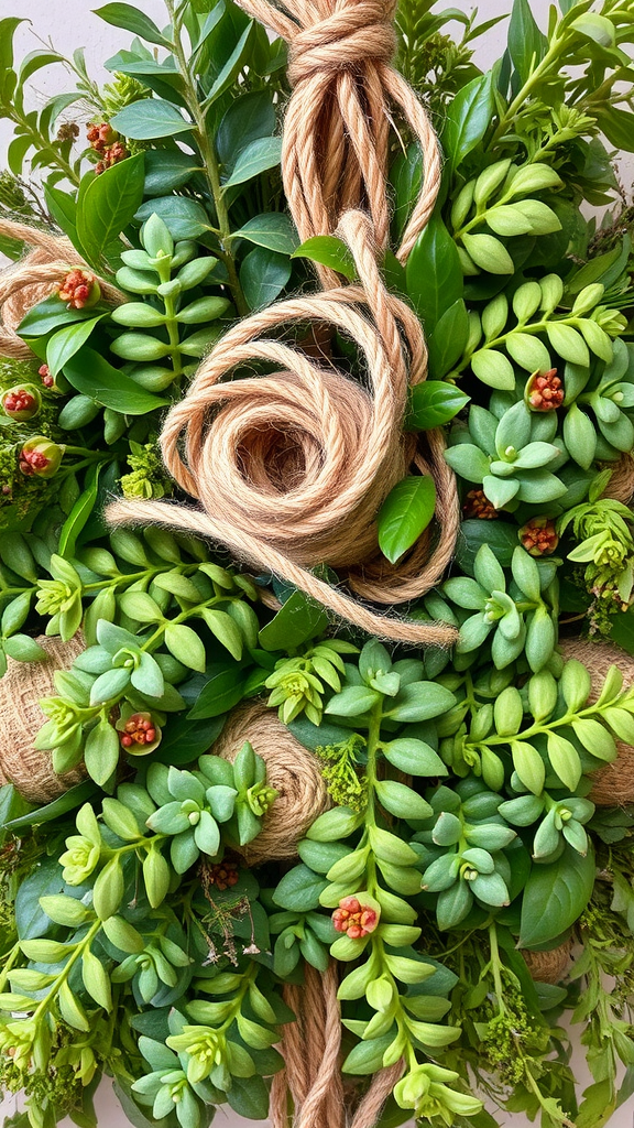 A lush arrangement of green leaves and twine, embodying a western flair.