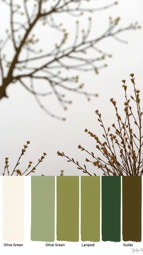 Color palette featuring shades of olive green and gold