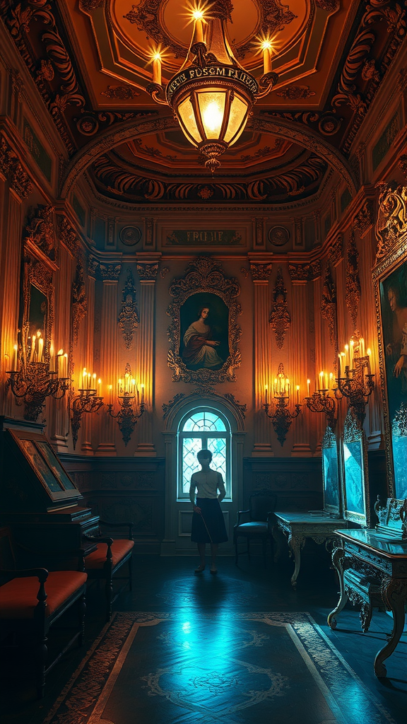 Elegant Rococo-style room with ornate decor and warm lighting