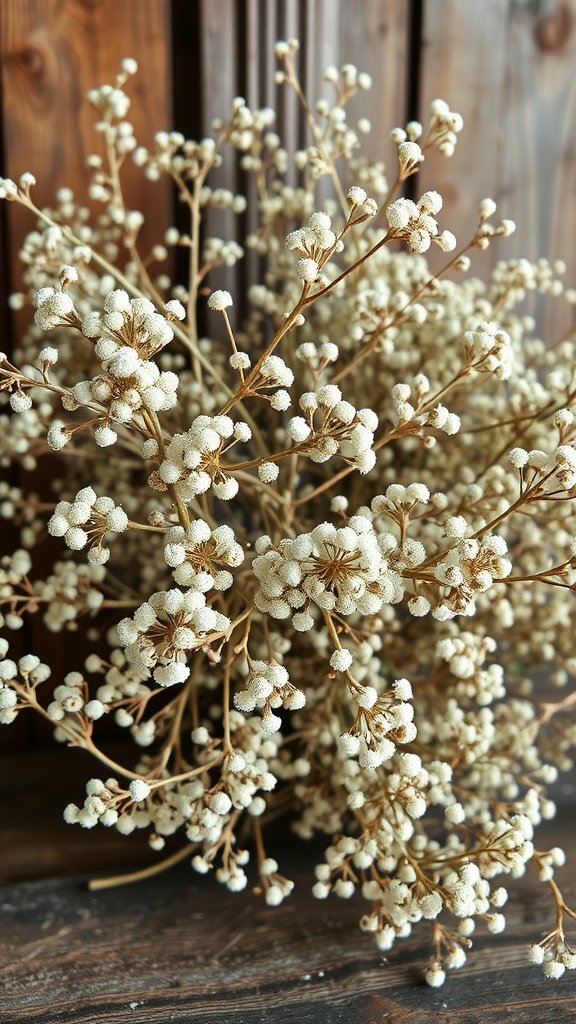 A bouquet of dried baby's breath flowers arranged elegantly
