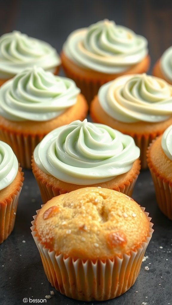 Colorful seafoam green muffins with frosting