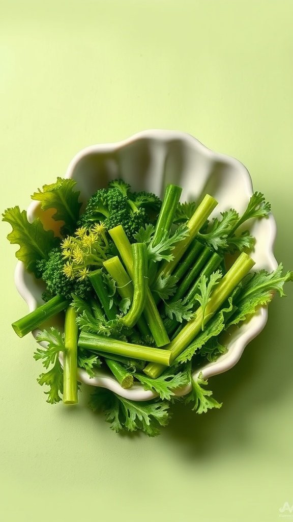 A colorful platter of fresh green vegetables arranged for a mermaid-themed party.