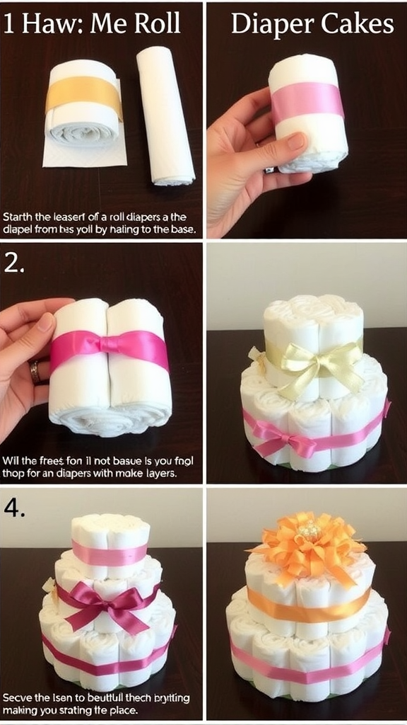 Step-by-step guide for assembling mini diaper cakes