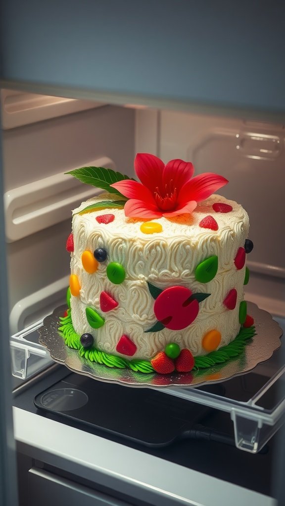 A beautifully decorated luau cake, perfect for tropical celebrations.