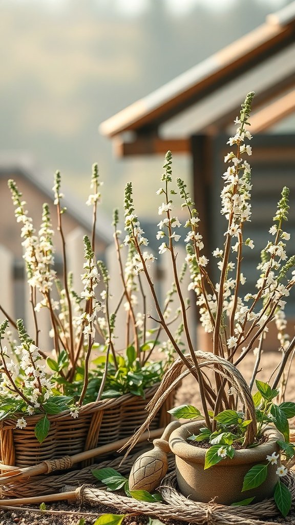 A beautiful display of baby's breath flowers in various pots, showcasing their delicate white blooms.