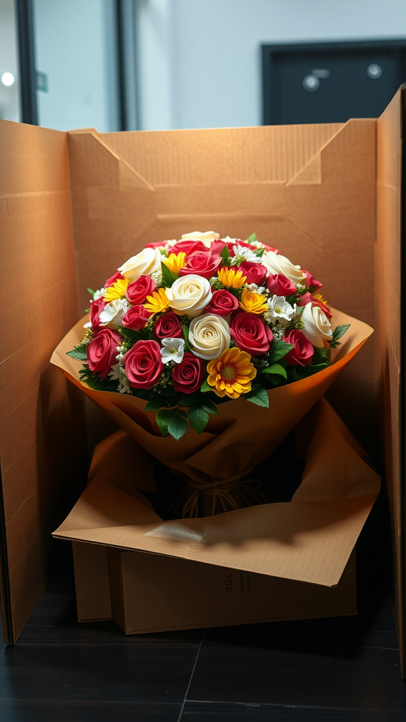 An arrangement of colorful cake flowers in a bouquet.