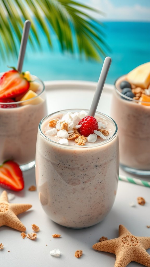 Tropical smoothie bowls with various toppings