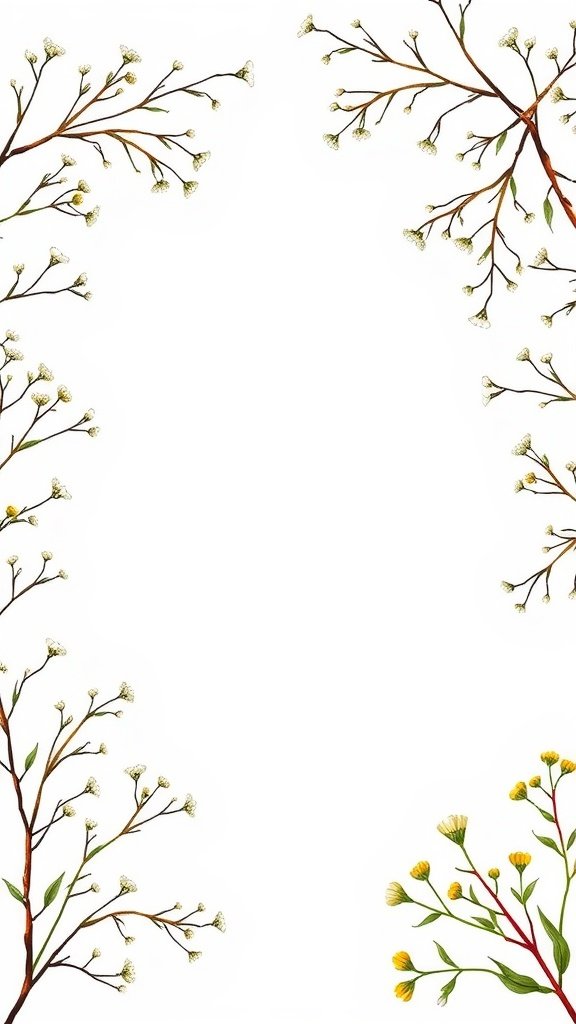 A design featuring branches of baby's breath flowers with a white background