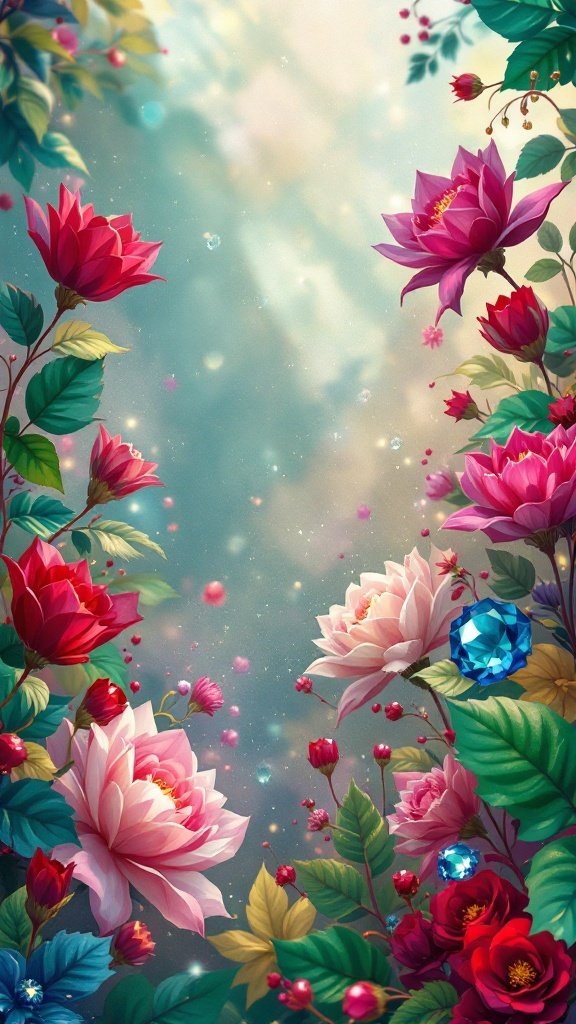A colorful floral arrangement with vibrant blooms and jewel tones.
