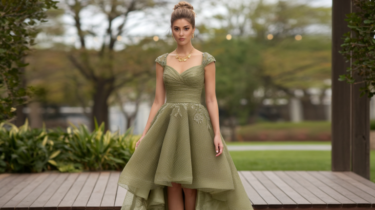 olive green dress outfit wedding