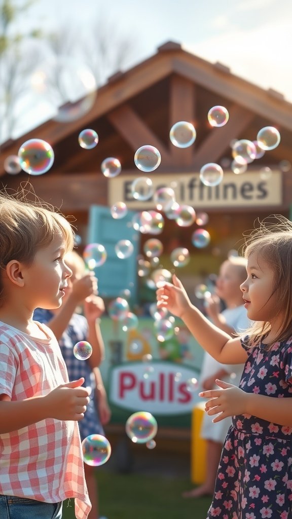 Children playing with bubbles at a summer birthday party