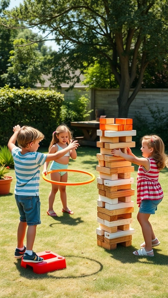 Children playing garden games at a birthday party