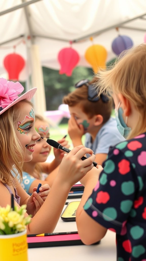 Children enjoying face painting at a birthday party