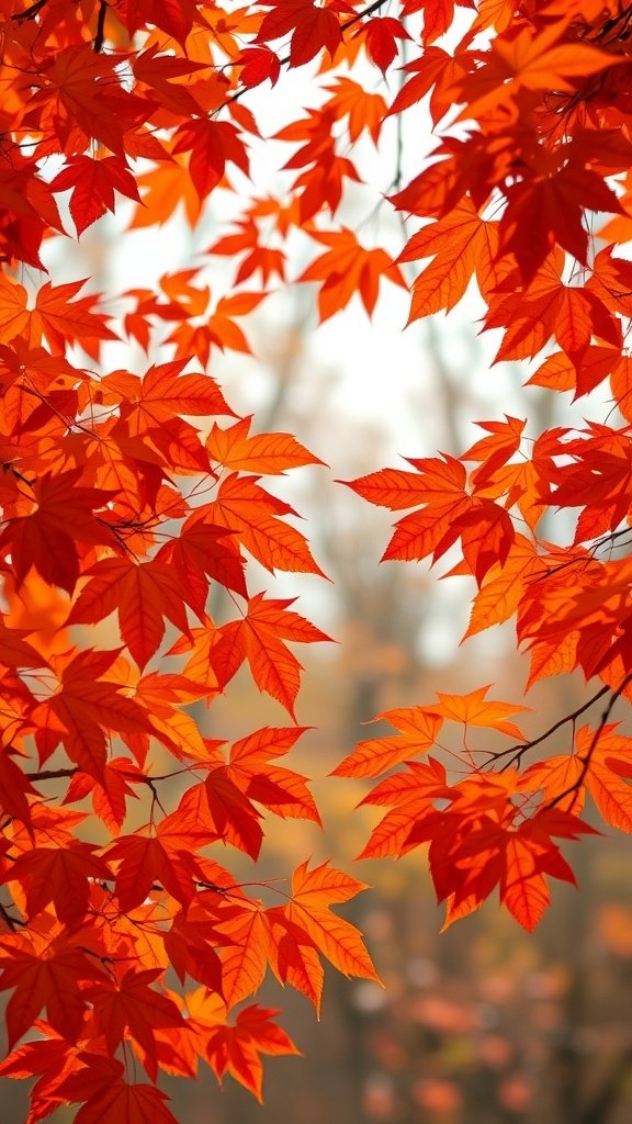 Autumn leaves in vibrant red and orange colors