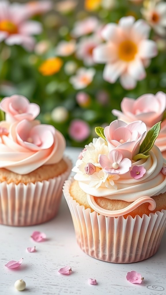 Deliciously decorated spring floral cupcakes.