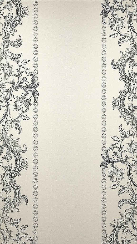 Vintage lace-inspired wallpaper design featuring floral motifs and a cream-black color palette.