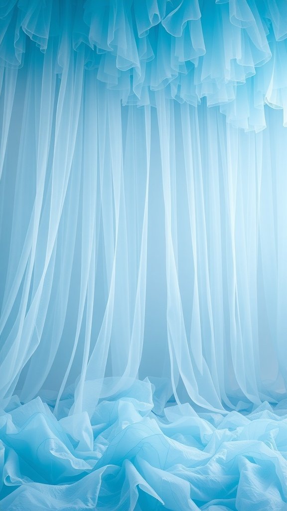 Soft blue tulle fabric draped elegantly for a backdrop