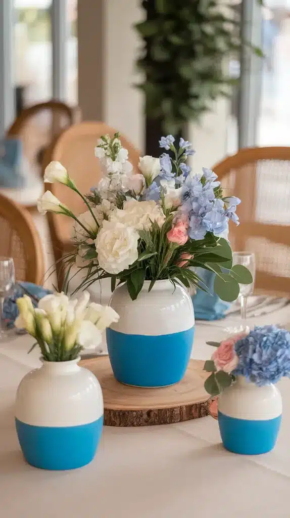 Blue Nigella and White Peony Centerpieces