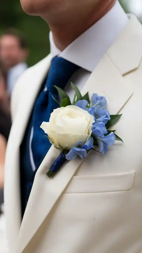 Blue Thistle and White Lisianthus Boutonnieres