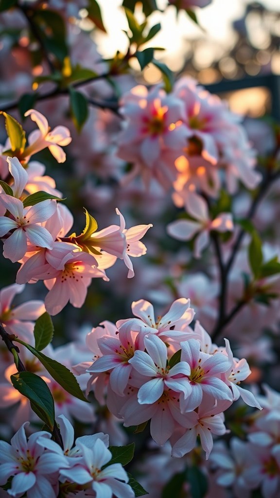 Close-up of fragrant jasmine flowers glowing in the evening light