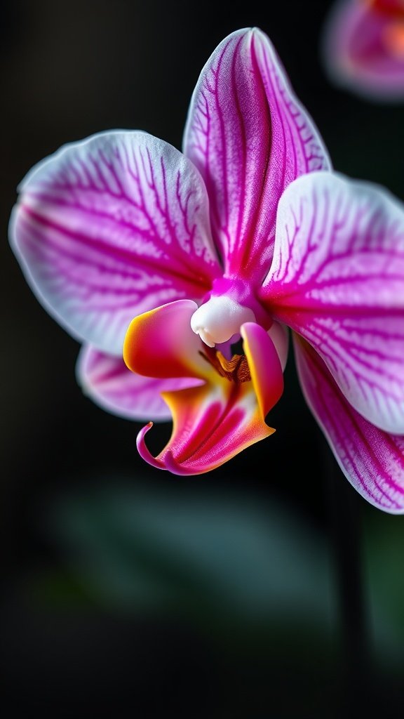 Close-up of a vibrant pink orchid flower with detailed petals