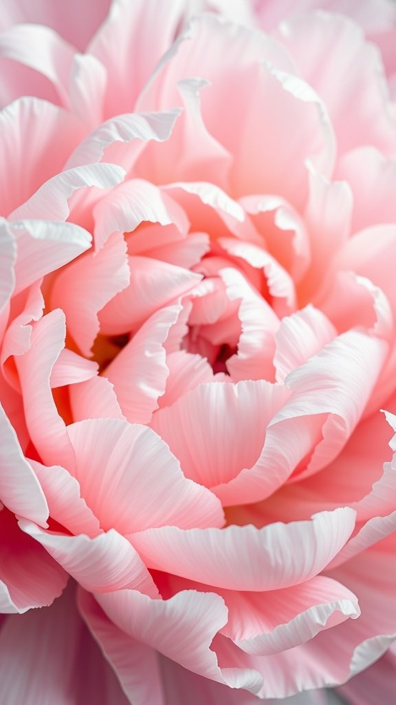 Close-up of soft pink peony petals