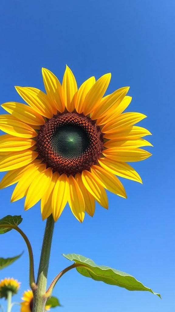 Close-up of a vibrant sunflower against a blue sky