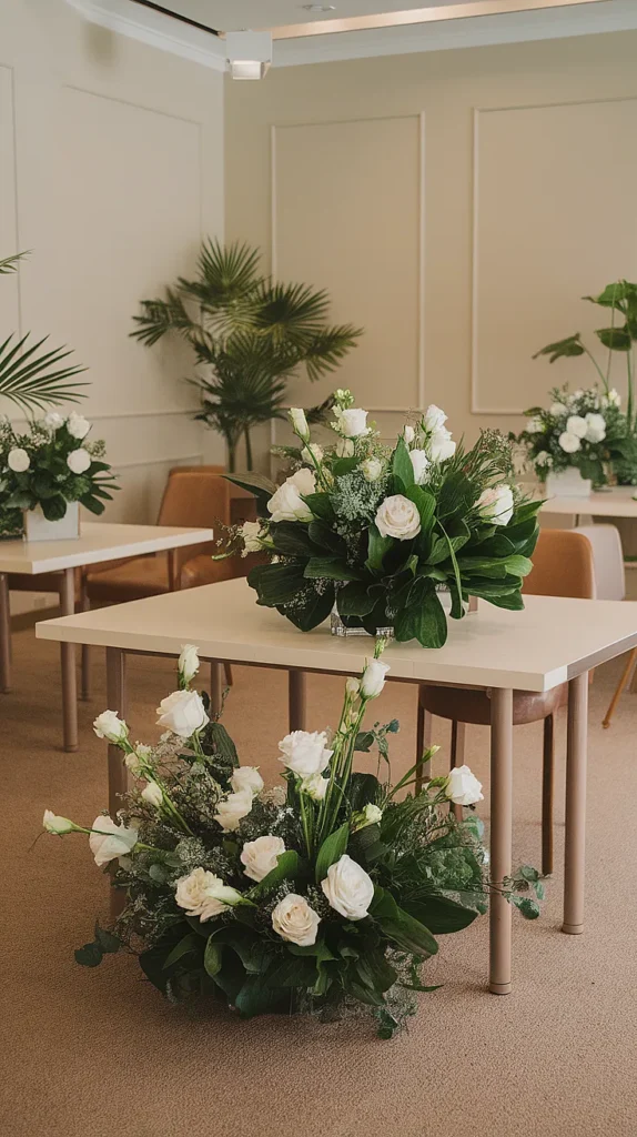 Greenery & White Rose Arrangements