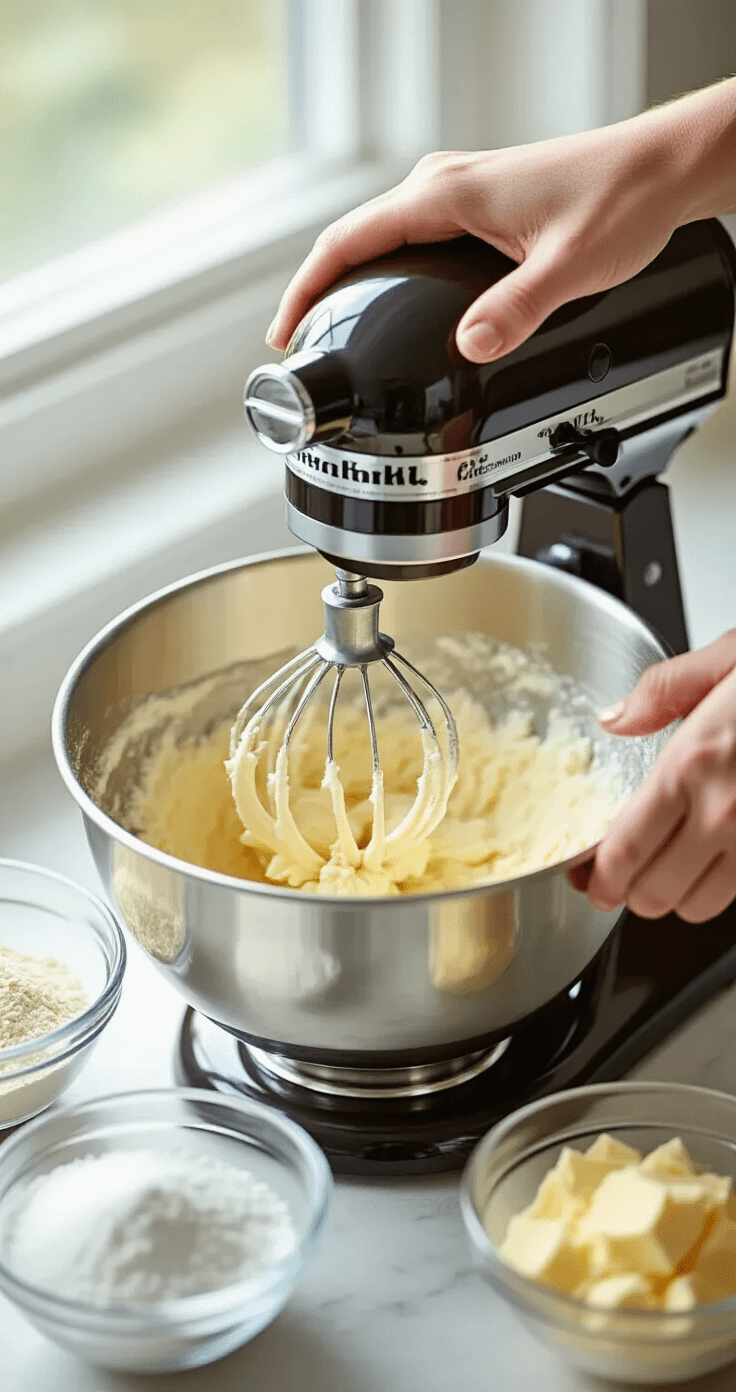 Happy Birthday Mom Cake: A Delightful Celebration Centerpiece Close-up of hands creaming butter and sugar in a stand mixer bowl, showing a light, fluffy mixture with vanilla bean specks, illuminated by soft natural light from a kitchen window.