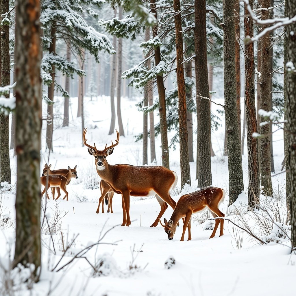50 Festive December Wallpapers to Brighten Your Screen A serene winter scene featuring deer in a snowy forest
