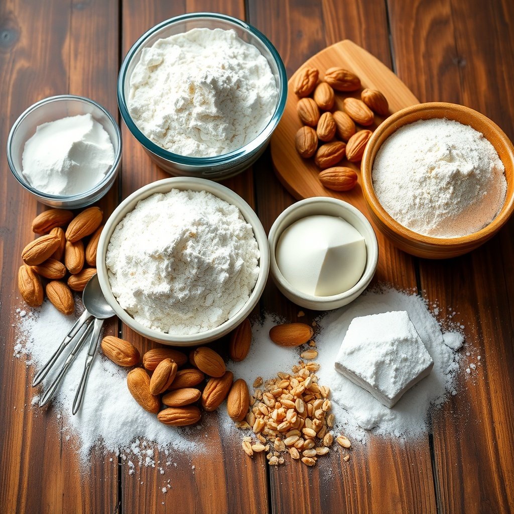 30 Delightful Mexican Wedding Cookie Recipes to Sweeten Your Celebrations Ingredients for making Mexican wedding cookies, including flour, powdered sugar, ground almonds, and butter.