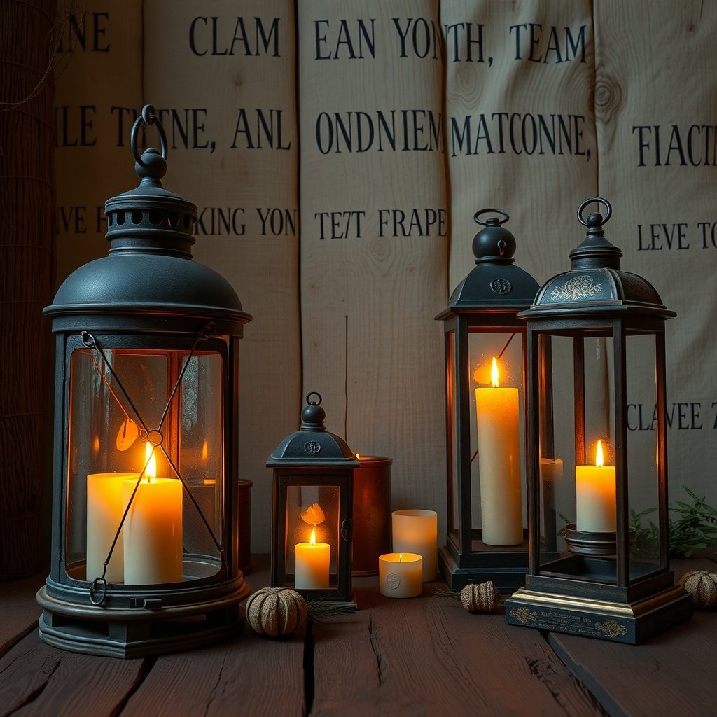 50 Stunning Wedding Night Room Decoration Ideas Rustic lanterns with candles on a wooden table, creating a warm atmosphere.