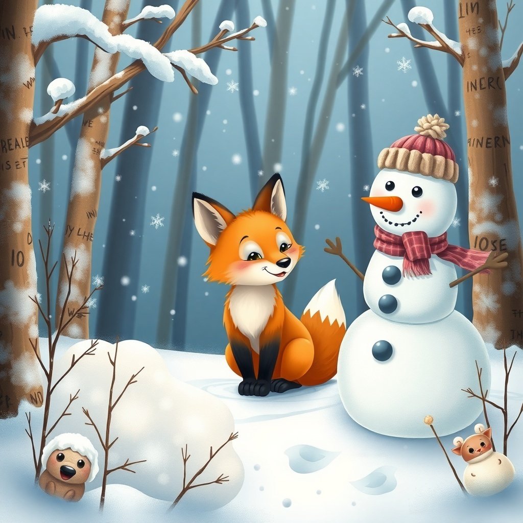 50 Festive December Wallpapers to Brighten Your Screen A cute fox sitting next to a snowman in a snowy forest