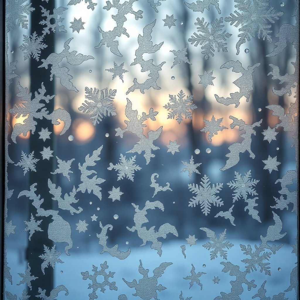 50 Festive December Wallpapers to Brighten Your Screen Frost patterns on a window with a soft sunset in the background. December Wallpapers