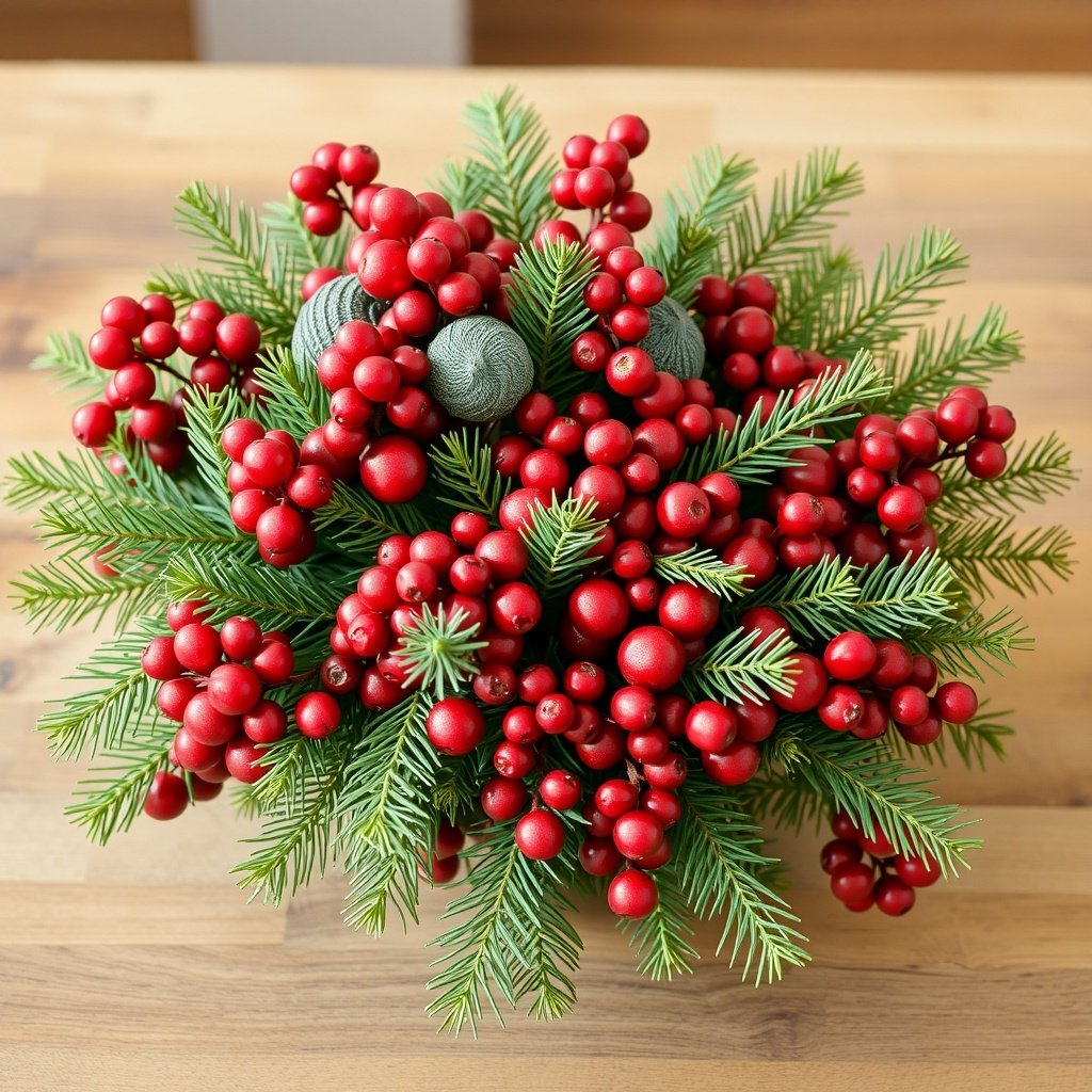 50 Stunning Christmas Table Centerpieces to Elevate Your Holiday Decor A festive centerpiece featuring red cranberries and green pine branches.