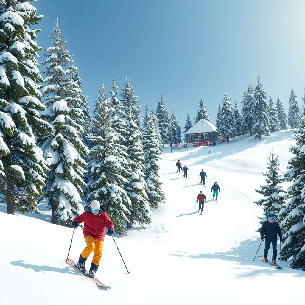 50 Festive December Wallpapers to Brighten Your Screen Skiers enjoying a snowy slope surrounded by pine trees