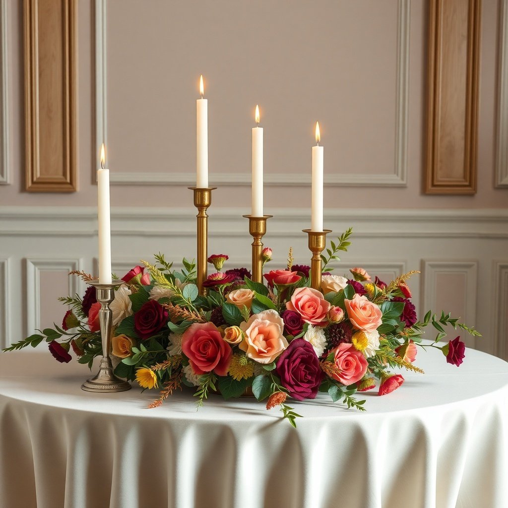 50 Stunning Christmas Table Centerpieces to Elevate Your Holiday Decor A beautiful centerpiece with roses and candles on a table