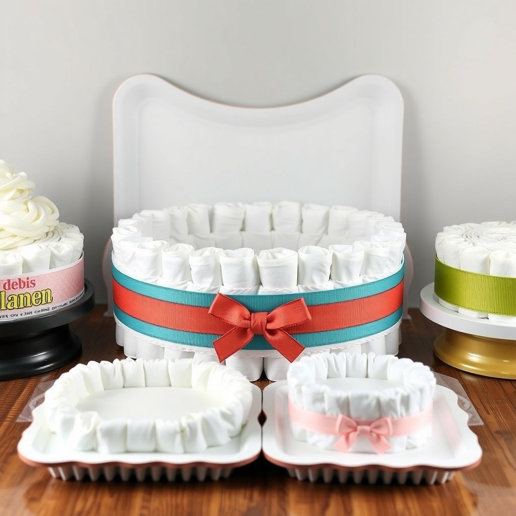 50 Festive Ideas for Creating the Ultimate Christmas Diaper Cake Various bases for a Christmas diaper cake, showcasing different sizes and colors.