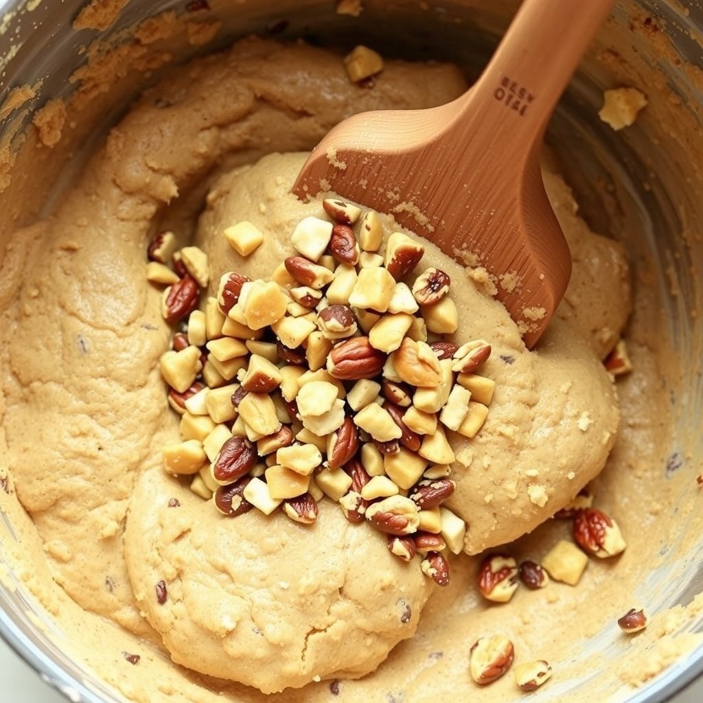 30 Delightful Mexican Wedding Cookie Recipes to Sweeten Your Celebrations A mixing bowl with cookie dough and chopped nuts, ready to be combined for Mexican wedding cookies.