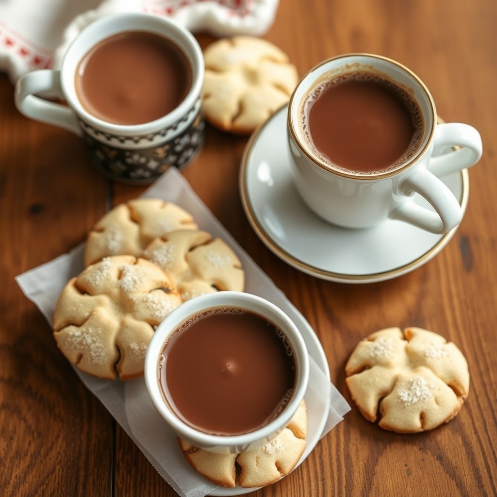 30 Delightful Mexican Wedding Cookie Recipes to Sweeten Your Celebrations Mexican wedding cookies served with hot chocolate on a wooden table.