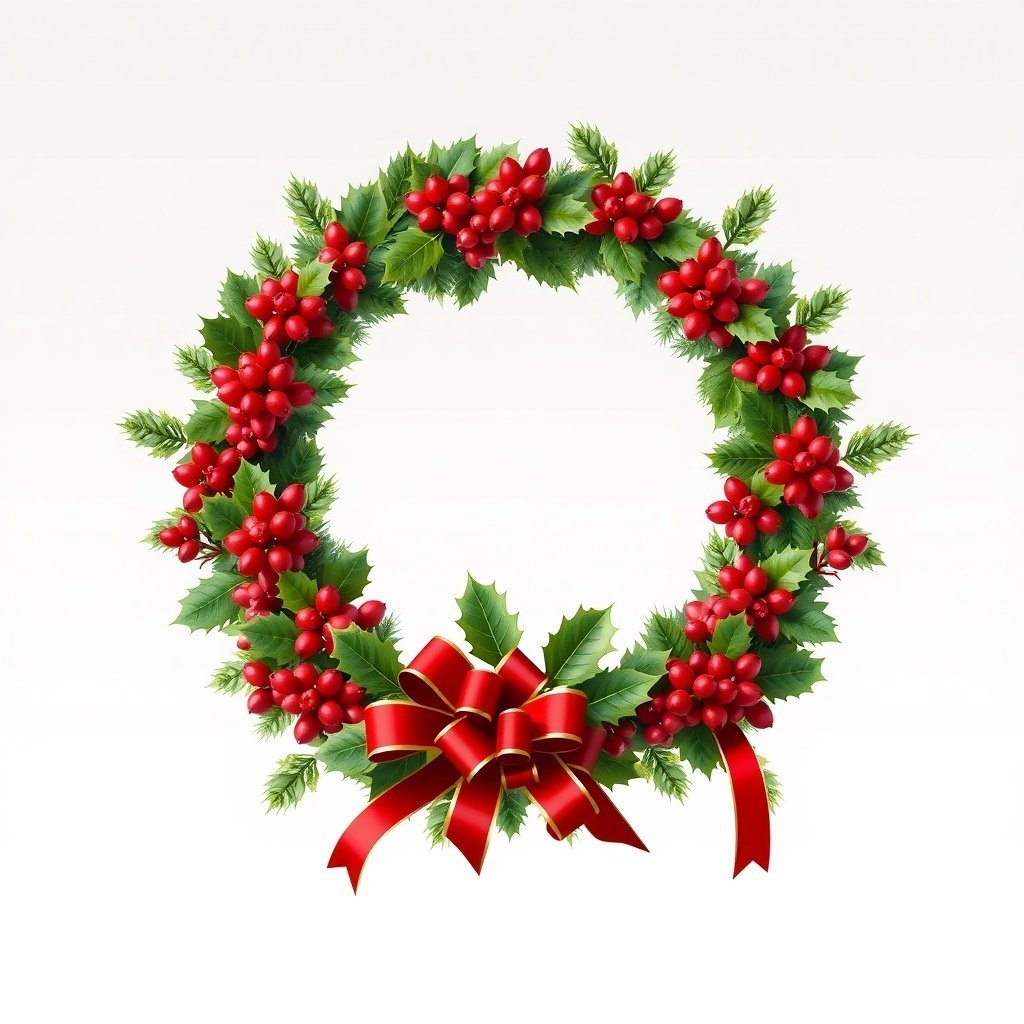 50 Stunning Christmas Wreaths to Decorate Your Home This Holiday Season A classic Christmas wreath with red berries, green leaves, and a red bow.