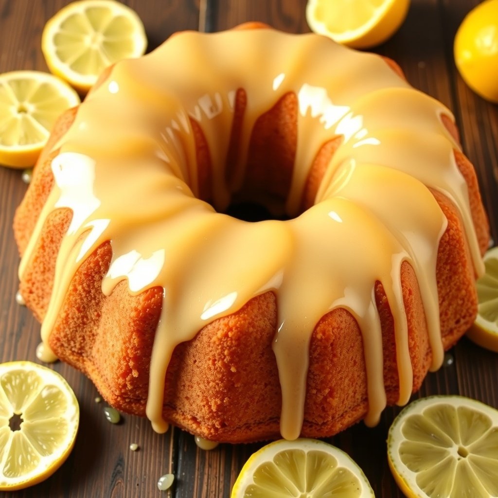 30 Delicious New Year Cake Recipes to Celebrate in Style A Lemon Drizzle Bundt Cake with a glossy lemon glaze and fresh lemon slices.