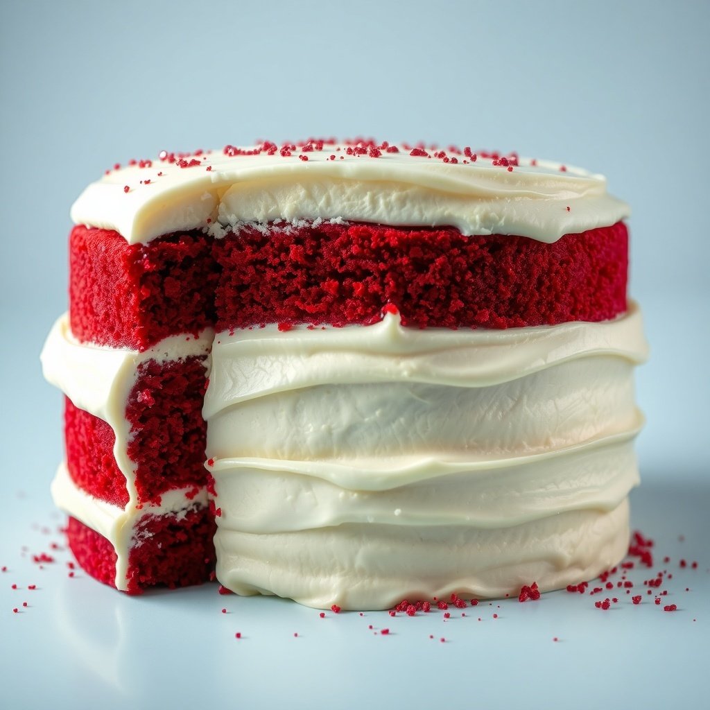 30 Delicious New Year Cake Recipes to Celebrate in Style A beautifully layered red velvet cake with cream cheese frosting and red crumbs on top.