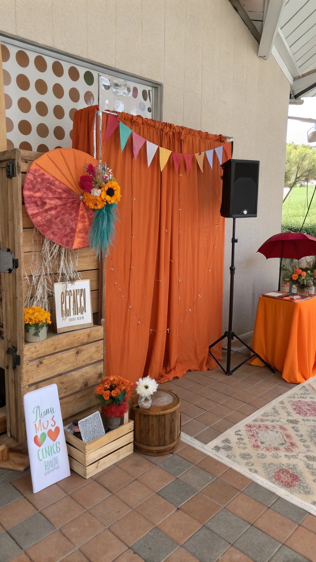 25 Stunning Burnt Orange Wedding Ideas for Your Dream Day Burnt orange photo booth backdrop with flowers and decorations