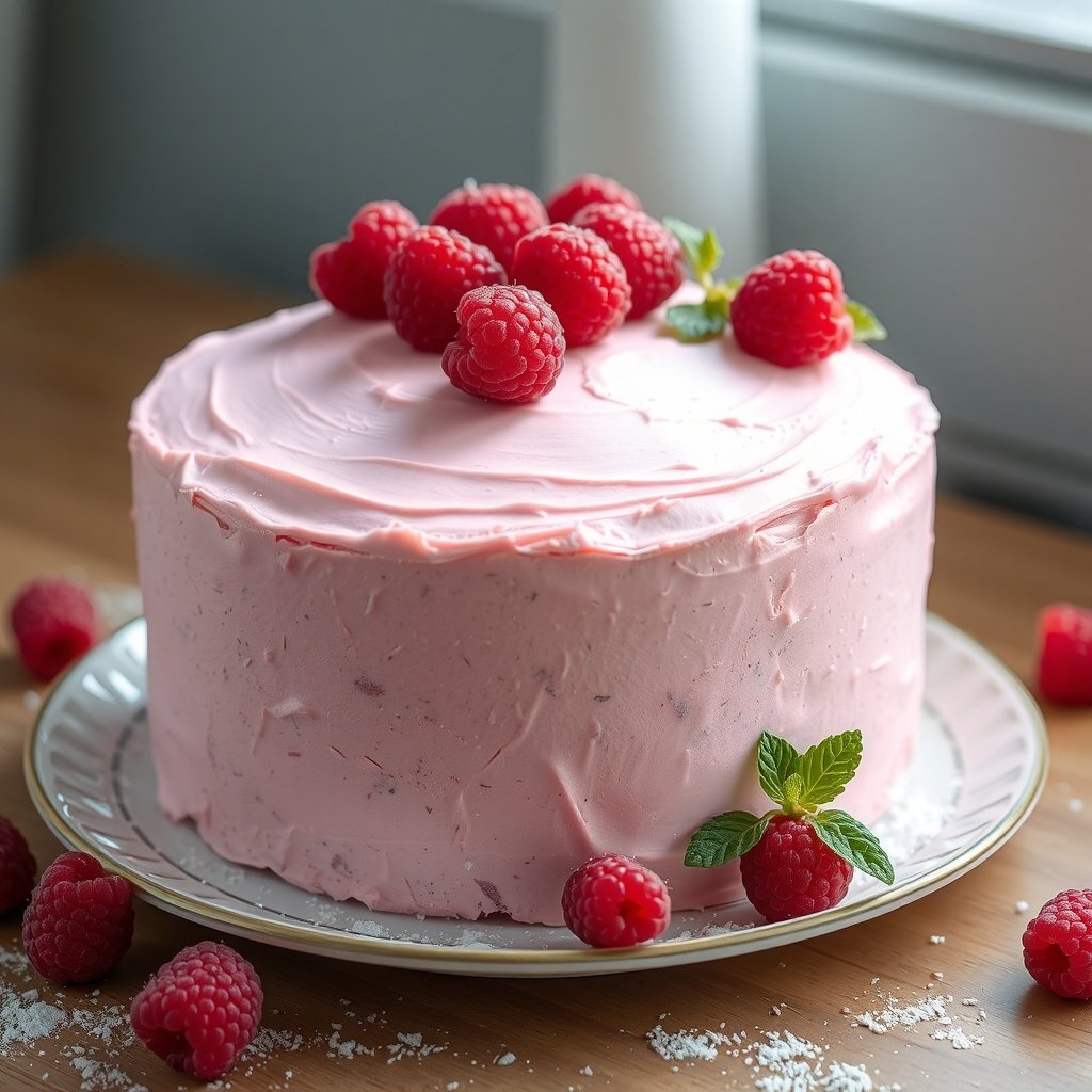 30 Delicious New Year Cake Recipes to Celebrate in Style A beautifully decorated Raspberry Almond Cake topped with fresh raspberries and mint leaves.