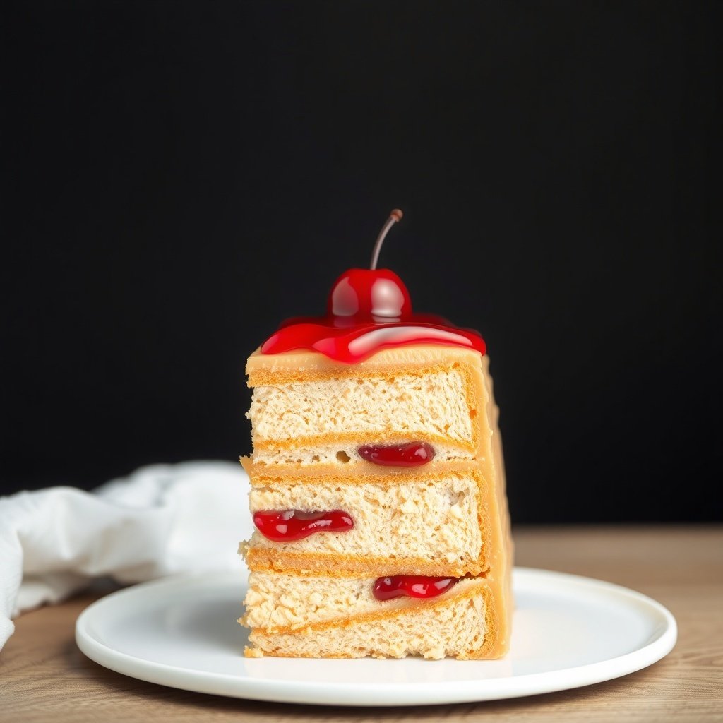 30 Delicious New Year Cake Recipes to Celebrate in Style A slice of Peanut Butter and Jelly Cake topped with a cherry