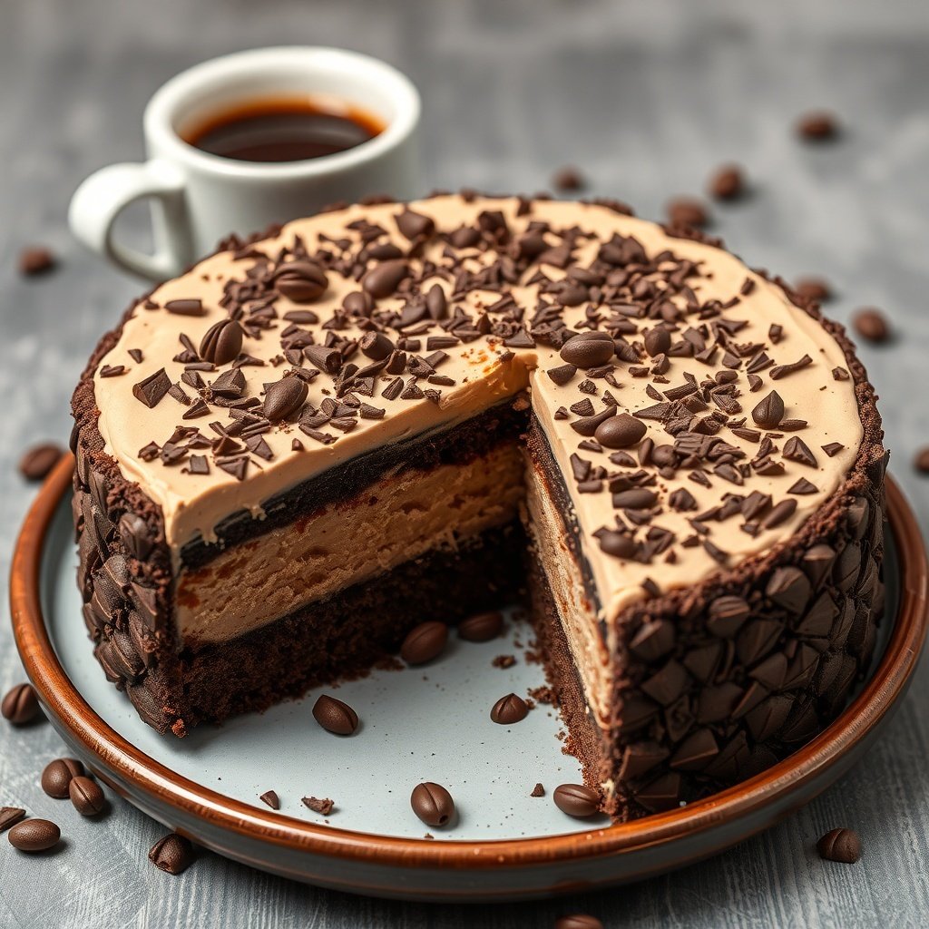 30 Delicious New Year Cake Recipes to Celebrate in Style Mocha Espresso Cake with chocolate shavings and coffee beans