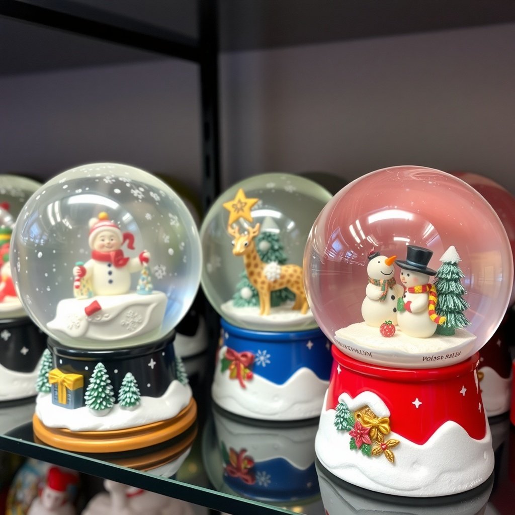 50 Inspiring Winter Decor Ideas to Transform Your Home After Christmas A collection of decorative snow globes featuring a snowman, a reindeer, and snow-covered trees.